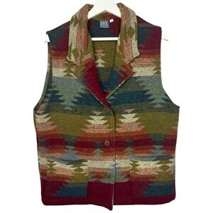 Vintage IVY Southwestern Button Front Vest Aztec Knit‎ Pattern Size Large